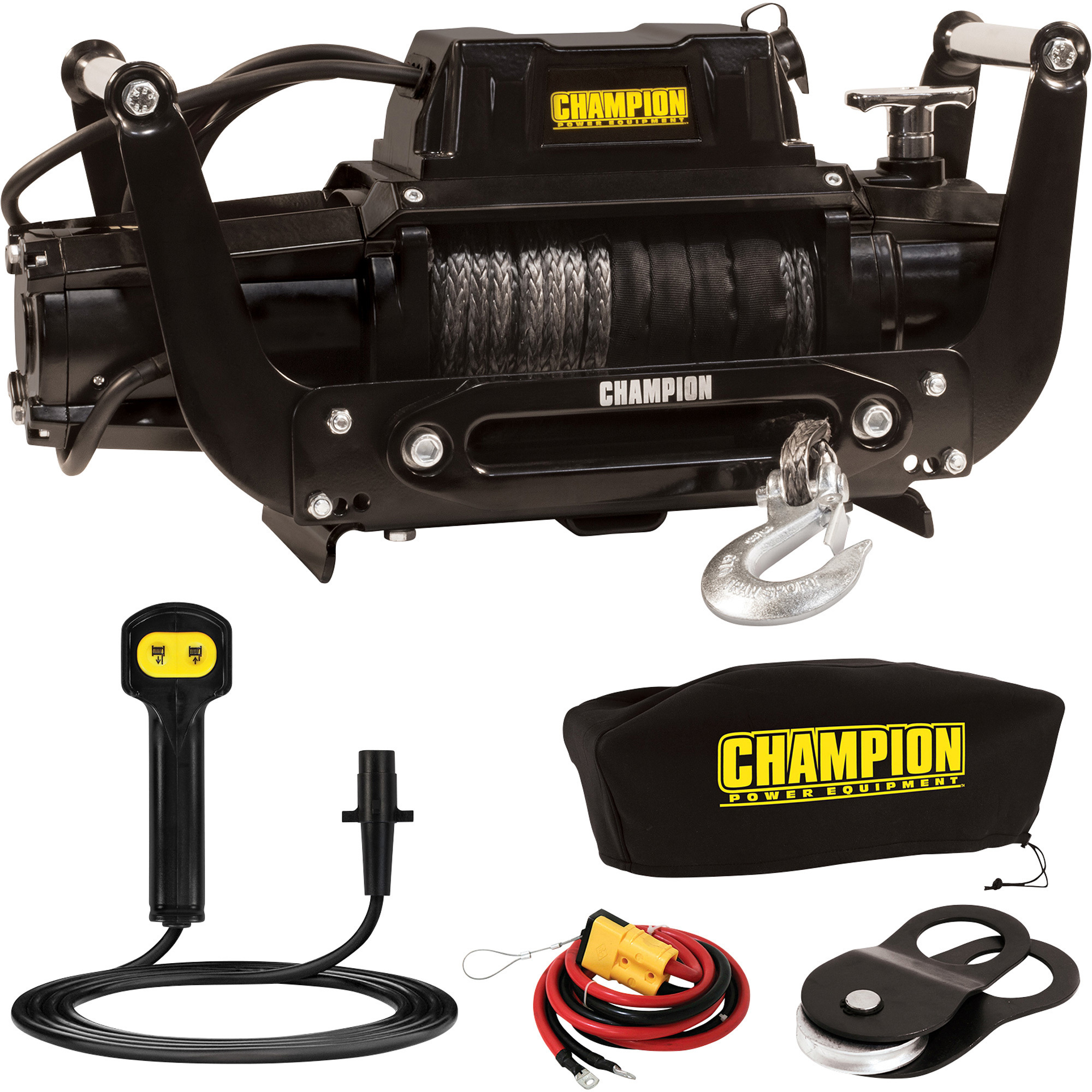 Champion Truck/SUV 12 Volt DC Powered Electric Winch Kit, 12,000-Lb. Capacity, Synthetic Rope, Model# 100427